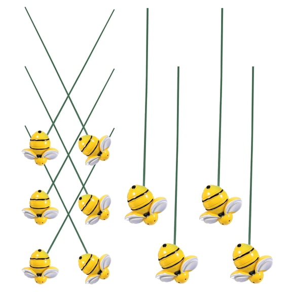 PTOOTP 10Pcs Yellow Garden Stake Decor Iron and Plastic Bee Design for Outdoor Yard