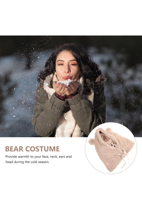 Adorable Khaki Plush Bear Hat Winter Warmth Face Neck Ears Protection