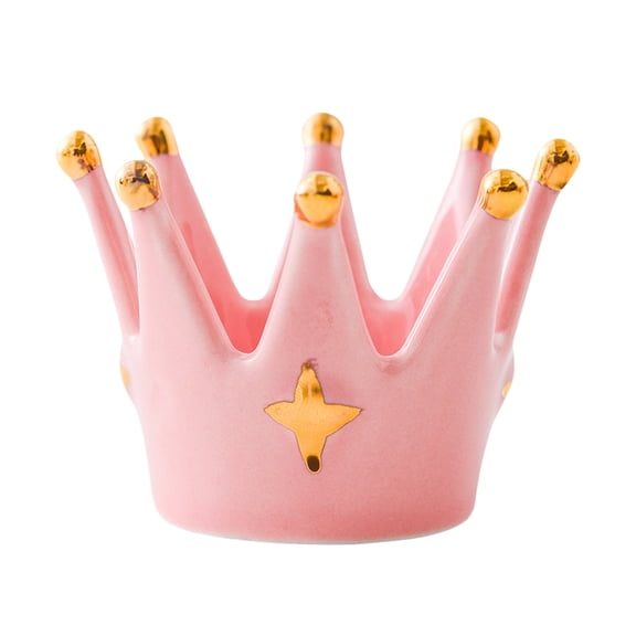 PTOOTP Pink Crown Ceramic Candlestick Mini Necklace Jewelry Desktop Decorative Storage Ornament