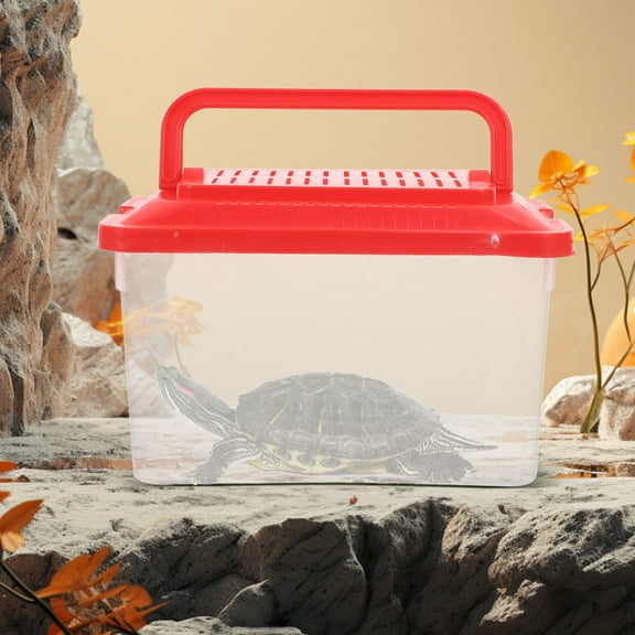 PTOOTP Portable Red Plastic Fish Tank Container with Lid for Turtle and Hamster Habitat