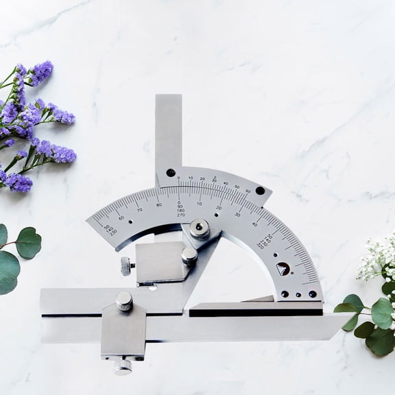 PTOOTP Plated Silver Angle Measuring Ruler with Fine Adjustment and Plastic Box for Convenient Storage