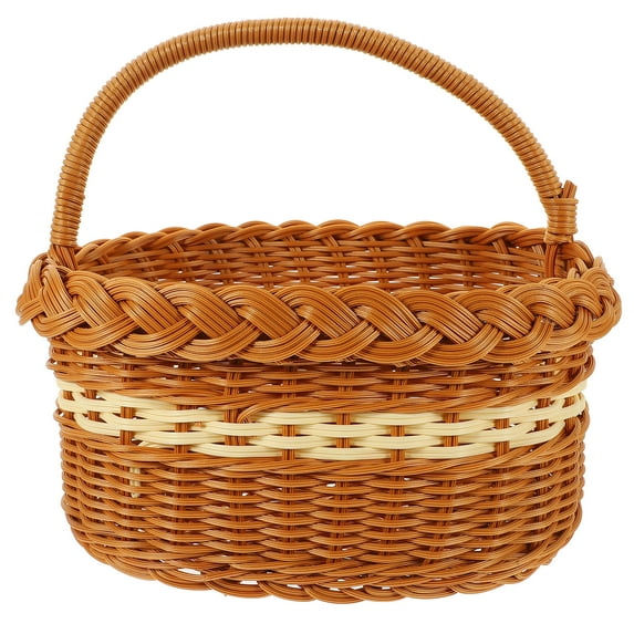 PTOOTP Portable Brown Hand Made Imitation Rattan Basket for Decorative Fruit Storage and Outdoor Use