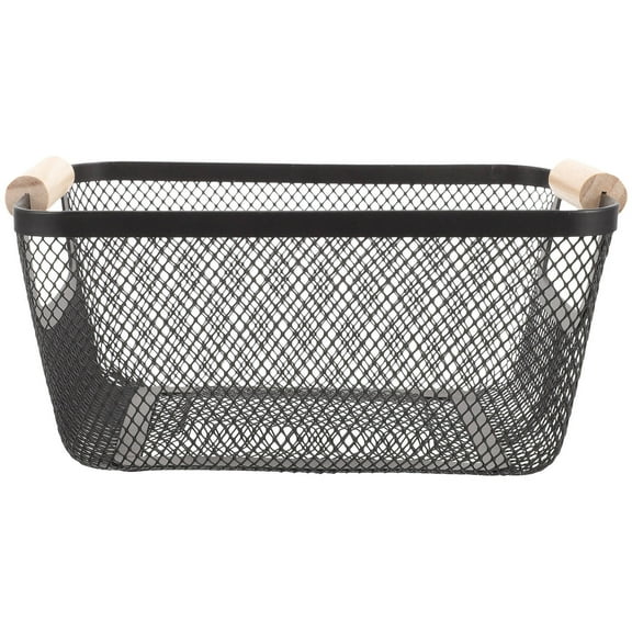 PTOOTP Nordic Design Metal Basket with Wooden Handle for Bathroom Storage