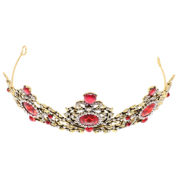 PTOOTP Vintage Red Bridal Crown for Bride Wedding Elegant Rhinestone Alloy Headpiece Comfortable Wear