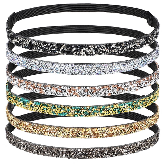 PTOOTP Elastic Headbands Rhinestone Assorted Colors for Hair Styling 6Pcs