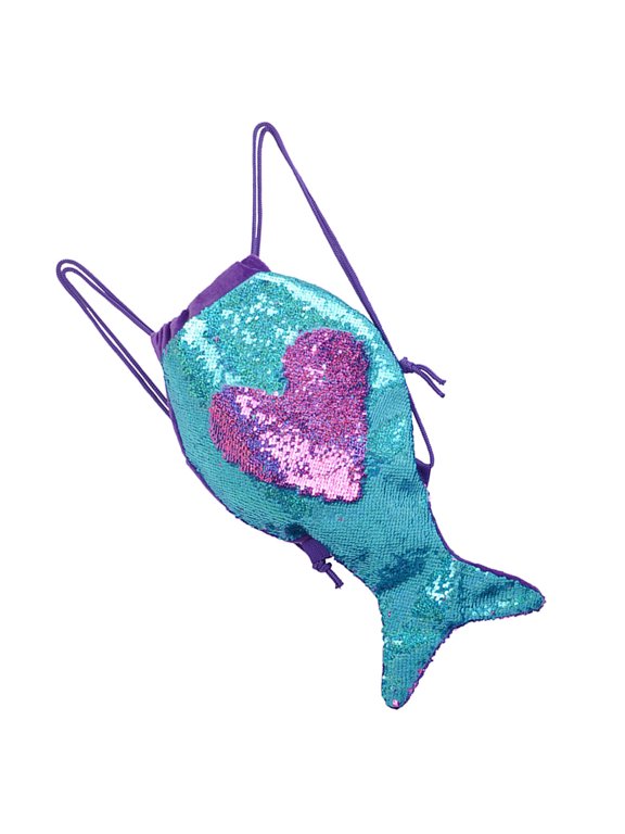 Sequin Drawstring Backpack Mermaid Tail Shape for Gym Yoga Storage