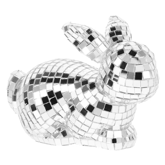 PTOOTP Plated Silver Glass Rabbit Figurine Disco Ball Mirror Decorative Home Accent
