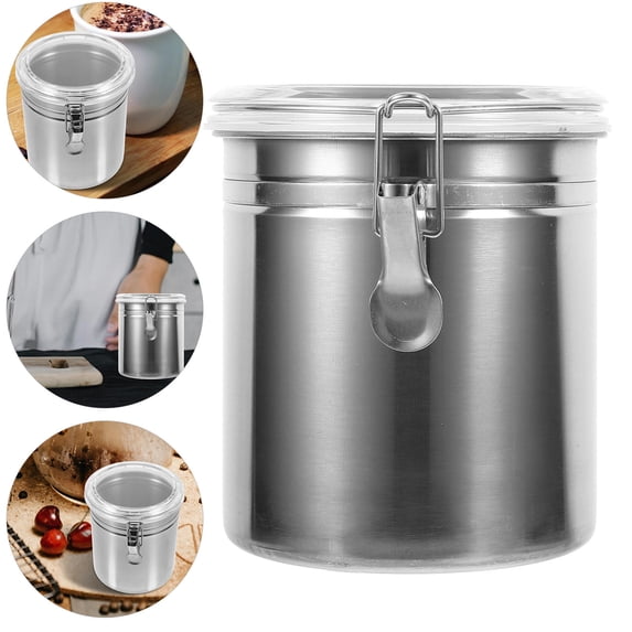 PTOOTP Silver Metal Airtight Canister for Coffee Beans Tea Leaves Kitchen Storage Jar