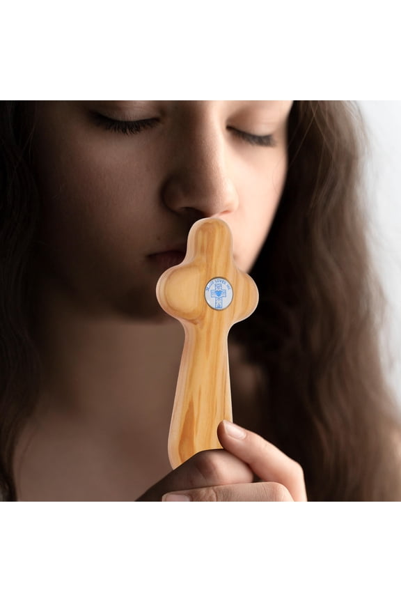 Olive Wood Small Clinging Cross Pendant for Pocket Prayers, Handmade Wooden Christian Cross Charm 1 Piece