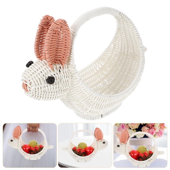 PTOOTP Woven Bunny Basket White Plastic for Storage Adorable Design