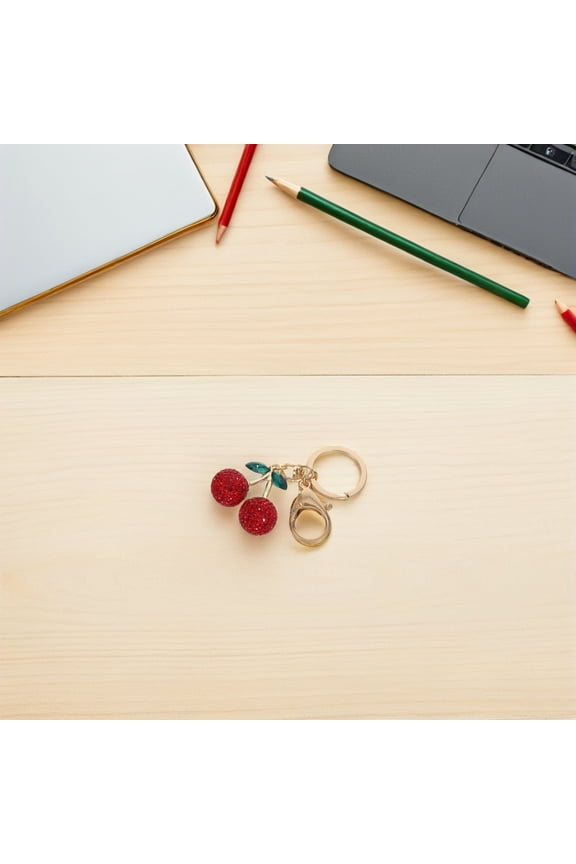 Cherry Keychain Pendant with Rhinestone Red 1Pack for Elegant Style Bags