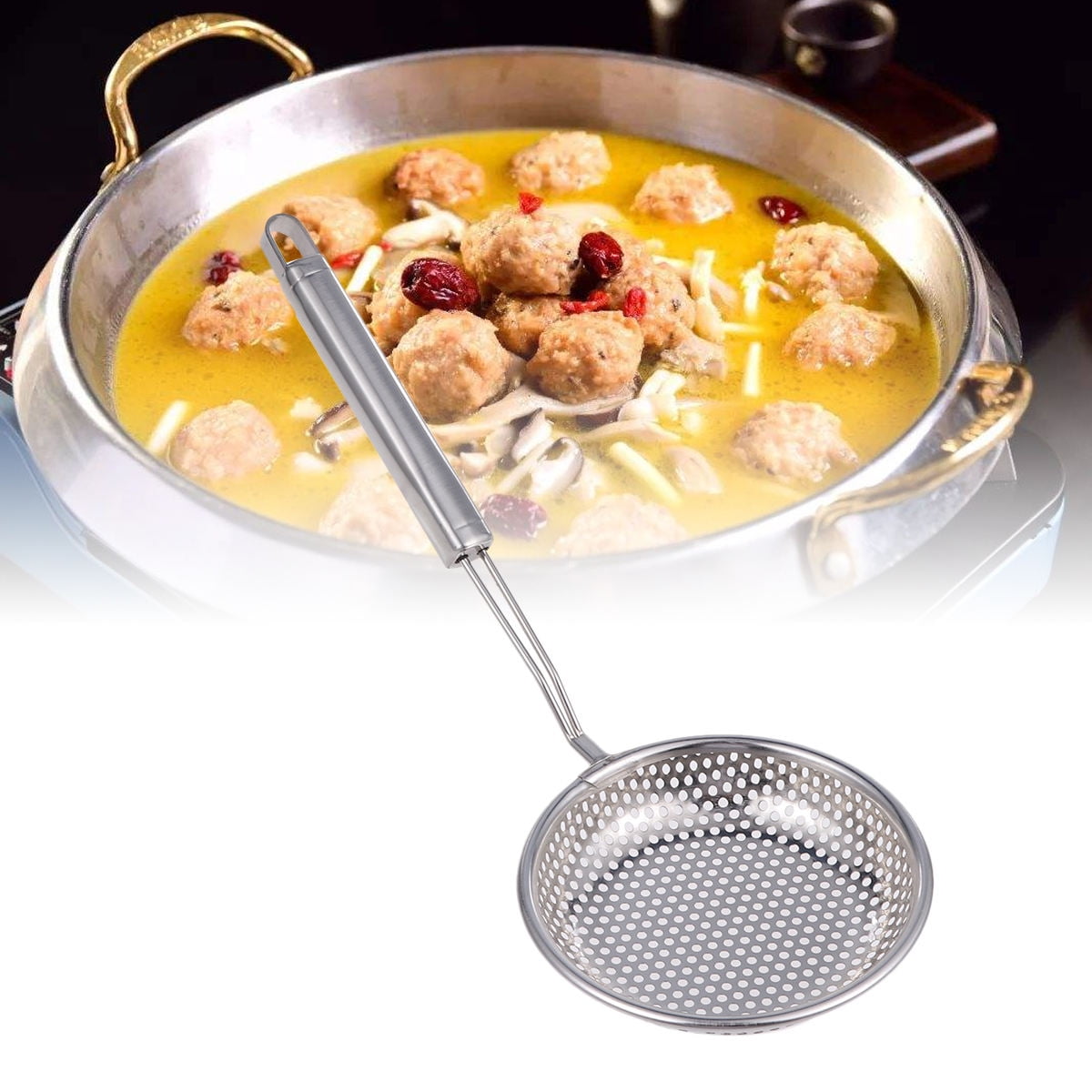 PTOOTP Kitchen Spoon Strainer Scoop Stainless Steel 1Pack Silver for ...
