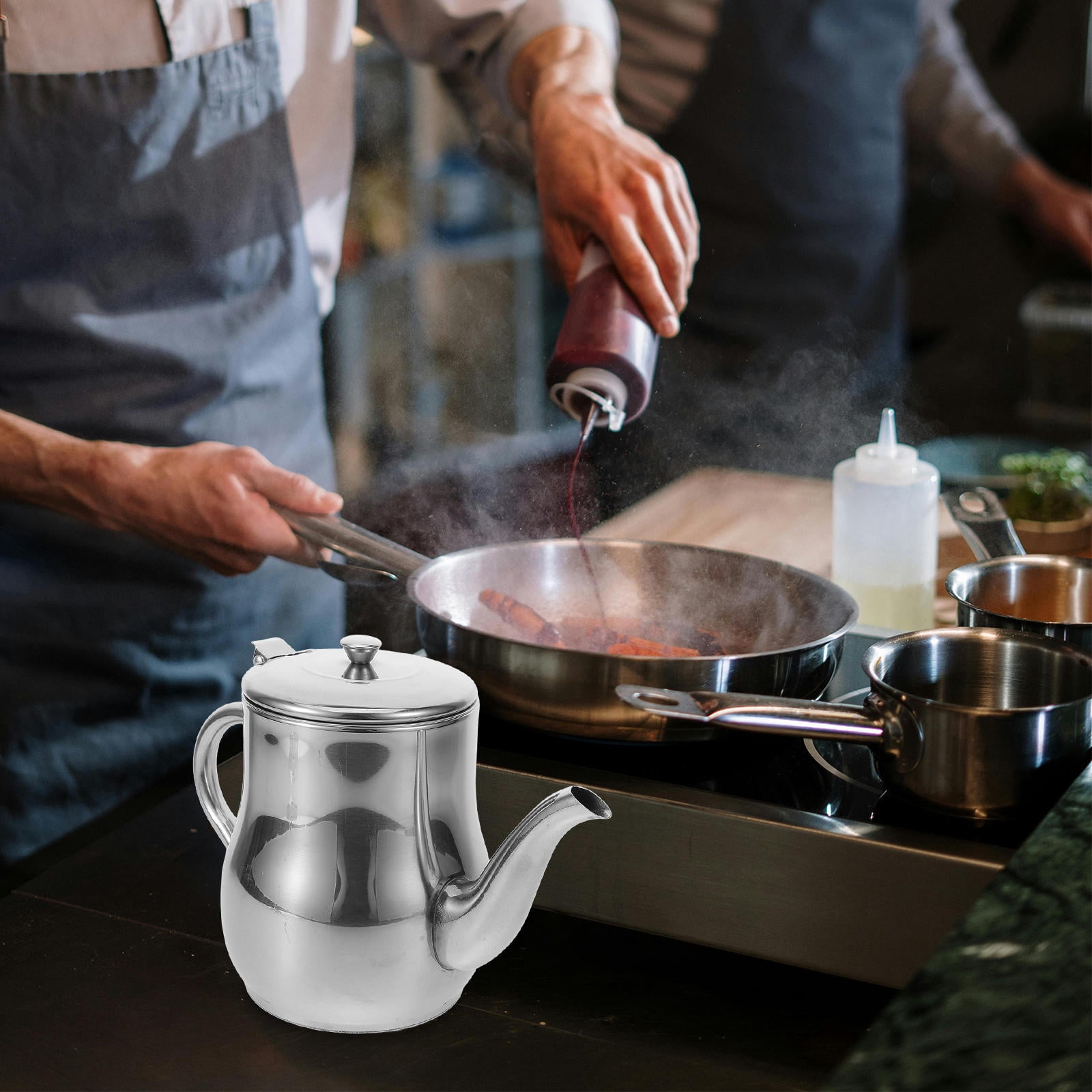 PTOOTP Stainless Steel Jar Oil Dispenser Kitchen Oil Storage Can for Cooking 1Set