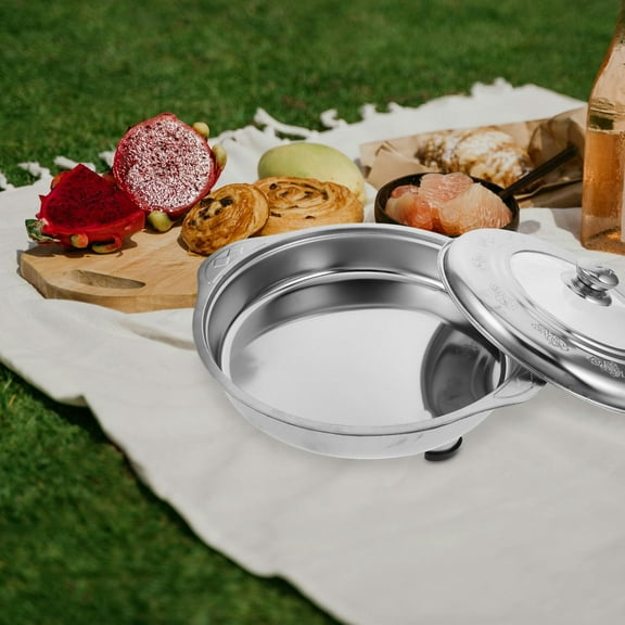 PTOOTP Silver Stainless Steel Buffet Server with Detachable Legs and Secure Lid for Food Service