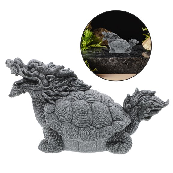 PTOOTP Stone Dragon Turtle Statue Grey 1Pack for Keeping Peace in Aquarium Decor