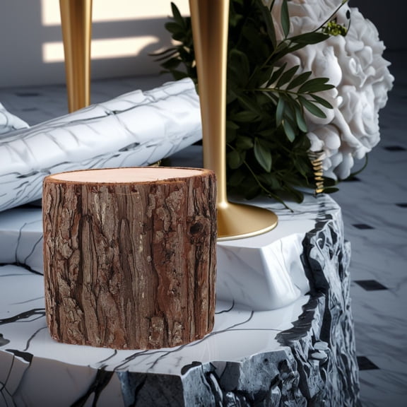 PTOOTP Wood Stump Table Decor Coffee Color with Artificial Trees Bark and Tealight Holder