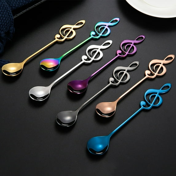 PTOOTP Titanium Coated Coffee Spoon with Musical Note Handle Assorted Color for Dessert and Tea