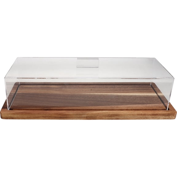 PTOOTP Transparent Acrylic Cake Dome with Wooden Base for Displaying Pastries Loaf Cakes and Cheese