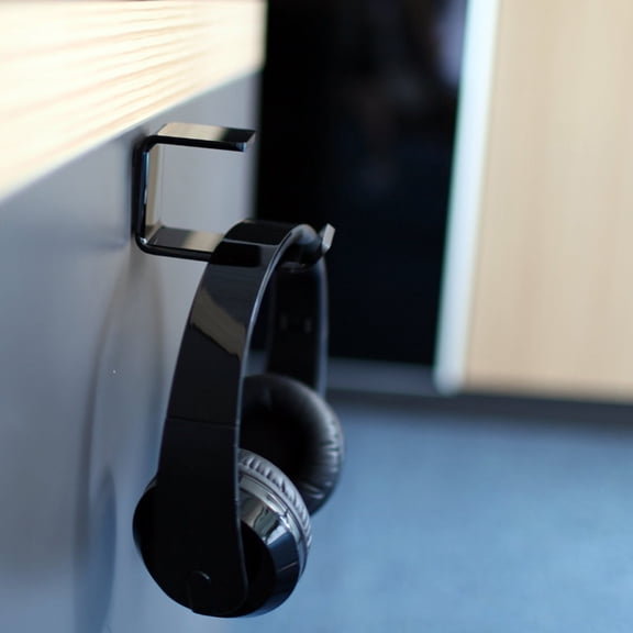 PTOOTP Black Acrylic Headphone Stand with L-Shaped Bracket for Under Desk Headset Storage and Organization