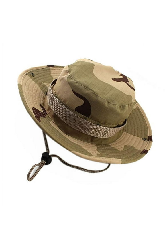Unisex Boonie Hat with Adjustable Chin Strap Cotton and Polyester Outdoor Hiking Fishing Cap