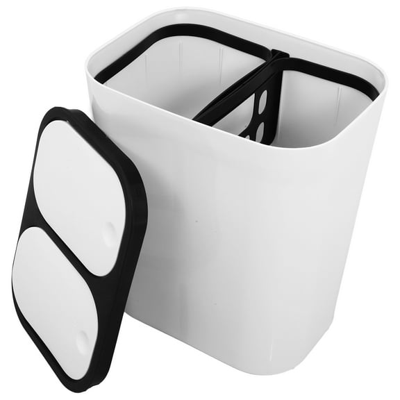 PTOOTP White Plastic Dual Compartment Trash Can with Lid for Efficient Home Waste Separation and Recycling