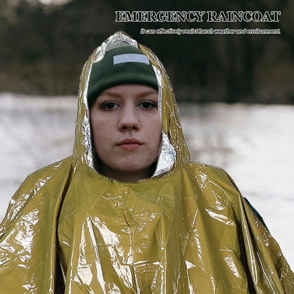 PTOOTP Emergency Survival Blanket and Camping Poncho, 2pcs Assorted Colors, Polyester Film for Outdoor Use