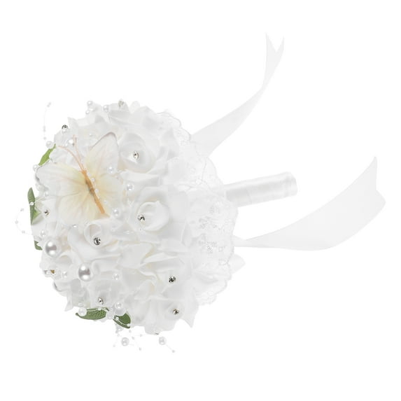 PTOOTP Wedding Bouquets for Brides White Fake Floral Decor Church Ceremony 1Pack