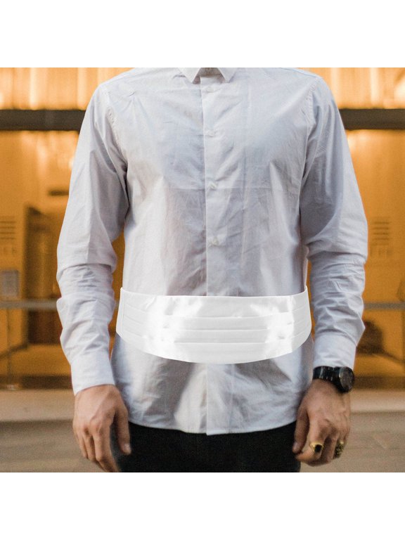 White Cummerbund for Bridegroom with Soft Fabric and Adjustable Comfortable Fit
