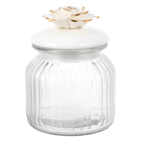 PTOOTP White Ceramic Lid Kitchen Storage Tank Transparent Glass Food Storage Jar