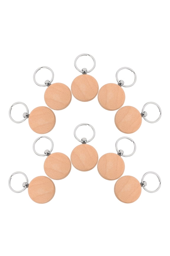 10Pcs Khaki Wood Keychain Blanks Beech Wood DIY Decor Engravable Key Rings
