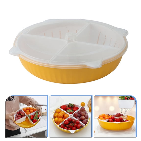 PTOOTP Yellow Plastic Drain Basket Kitchen Colander with 4 Compartments for Washing and Efficient Storage