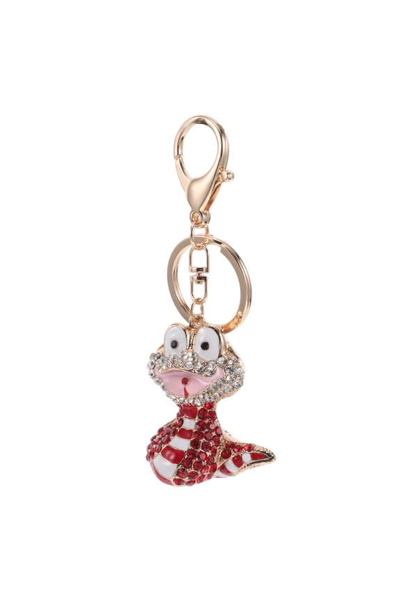 Red Snake Zinc Alloy Keychain with Sparkling Rhinestone Charm, Stylish Animal Pendant Accessory