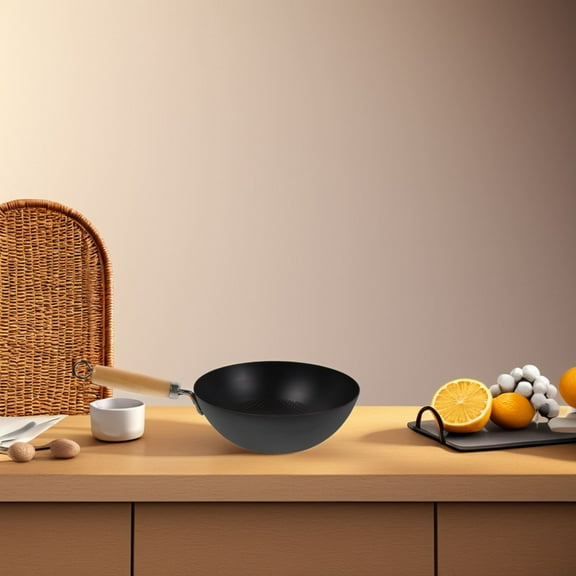 PTOOTP Small Wrought Iron Wok Pan for Home Cooking with Smooth Ergonomic Handle, Nonstick Stir Fry Skillet