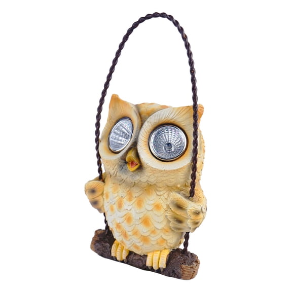 PTOOTP Brown Resin Owl Solar Light Outdoor Decorative Hanging Lamp for Garden Yard Patio Lighting