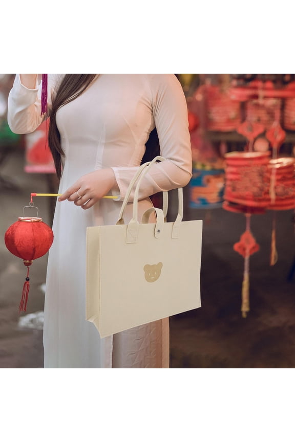 Felt Tote Bag Beige Large Capacity Stylish Design for Storage