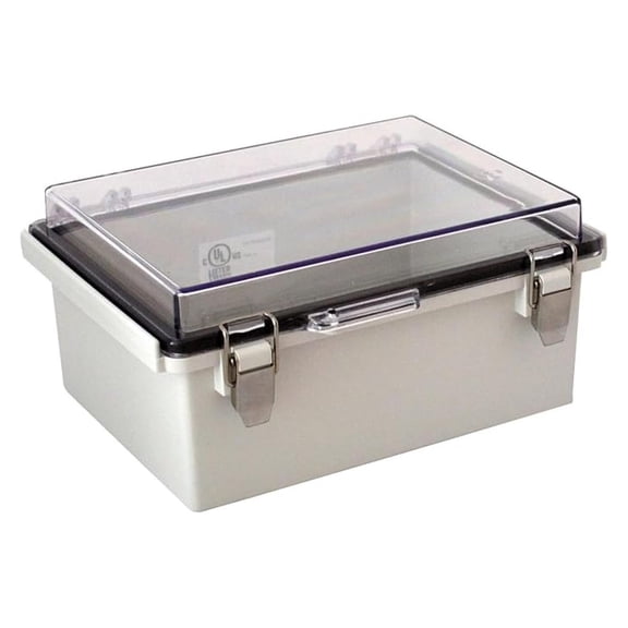 PTQ-11048-C Pc Hinged Enclosure Electrical Enclosure with 10 Percent Fiberglass 6.3" L x 3.94" W x 8.27" D, Gray