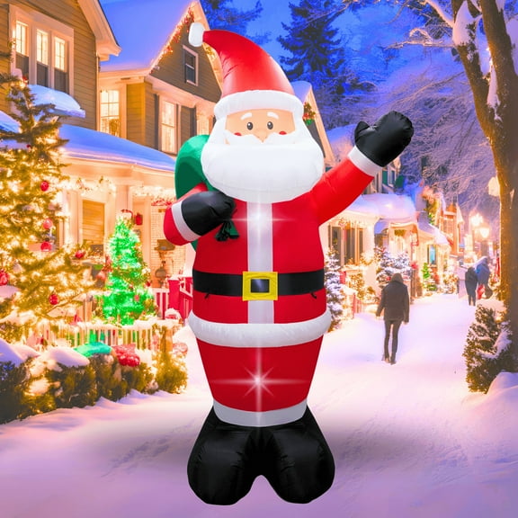 PTS 12FT Inflatable Santa Outdoor Decoration, Christmas Blow Up Yard Decorations, Built-in LED Lights Inflatables Xmas Holiday Funny Decor for Indoor Lawn Garden