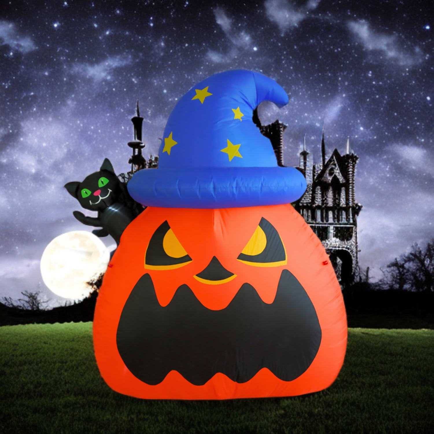 PTS 6FT Inflatable Wizard Pumpkin and Cat Outdoor Decoration - Walmart.com