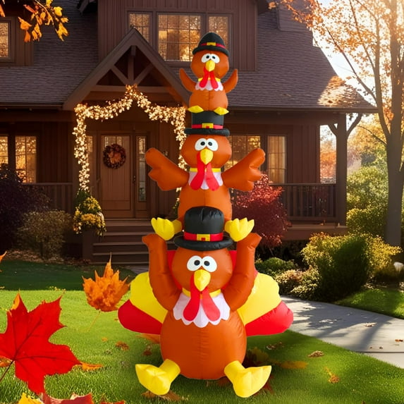 PTS 6FT Inflatable Turkey Tower Outdoor Decoration, Thanksgiving Blow Up Yard Decorations
