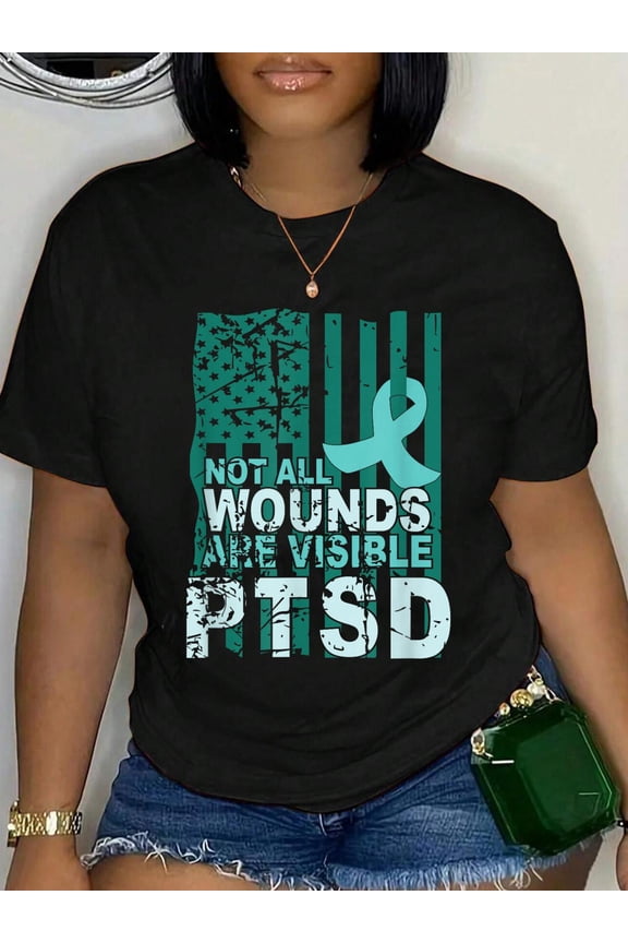 PTSD Awareness Not All Wounds are Visible Teal Ribbon Flag T-Shirt