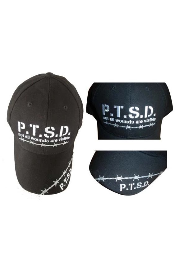 PTSD MILITARY CAP "NOT ALL WOUNDS ARE VISIBLE" HAT BLACK CAP HAT (LICENSED)