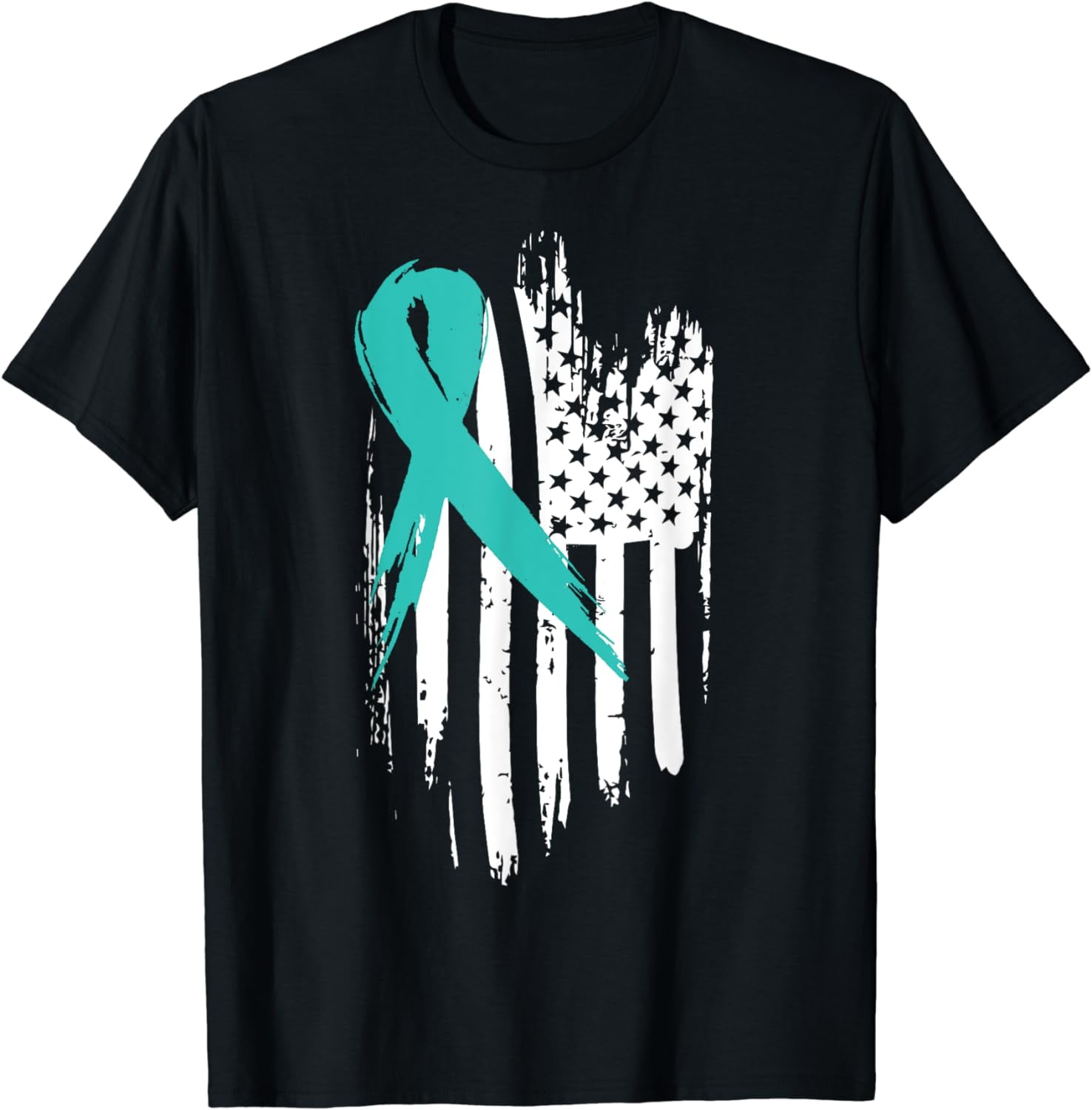 PTSD Teal Ribbon Distressed US Flag Great Rising Awareness T-Shirt ...