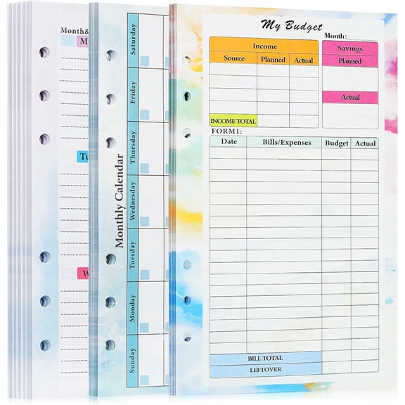 PTSPLLMY 3 Pack A5 Planner Refill 82 Sheet Colored Monthly Weekly Planner Refill Paper 6 Hole Budget Sheets Expense Tracker Inserts for A5 Binder Cover Bill Saving Organizer, Colorful