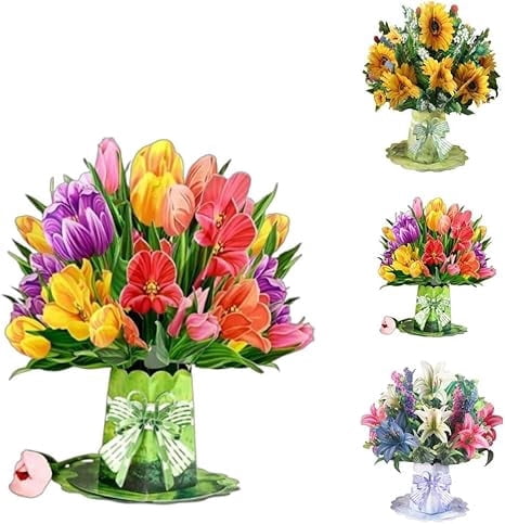 PTSPLLMY 3D Mother's Day Flower Pop-Up Card, Jumbo Tulip Flower Pop-Up Card – Detachable 3D Standing Paper Bouquet – Everlasting Mother's Day for Mom & Grandma Forever Bloom Love