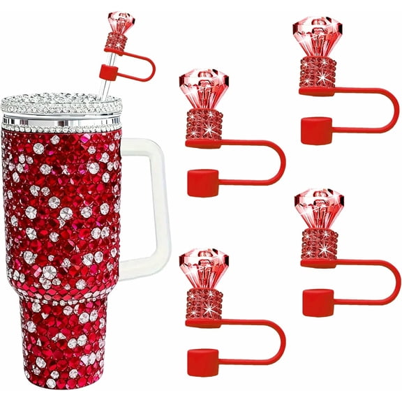 PTSPLLMY 4 Pcs Sparkling Diamond Straw Topper Set, Stylish Rhinestone Straw Caps Compatible with Stanley 30oz 40oz Tumblers, Perfect Compact Gift for Women (White)