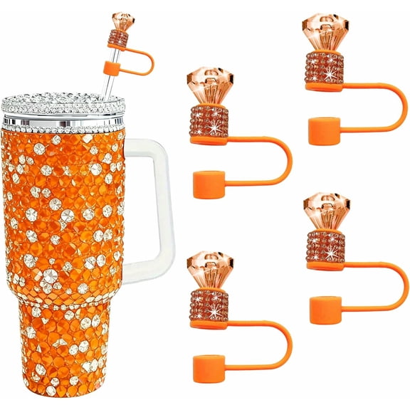 PTSPLLMY 4 Pcs Sparkling Diamond Straw Topper Set, Stylish Rhinestone Straw Caps Compatible with Stanley 30oz 40oz Tumblers, Perfect Compact Gift for Women (White)