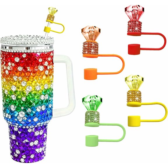 PTSPLLMY 4 Pcs Sparkling Diamond Straw Topper Set, Stylish Rhinestone Straw Caps Compatible with Stanley 30oz 40oz Tumblers, Perfect Compact Gift for Women (White)