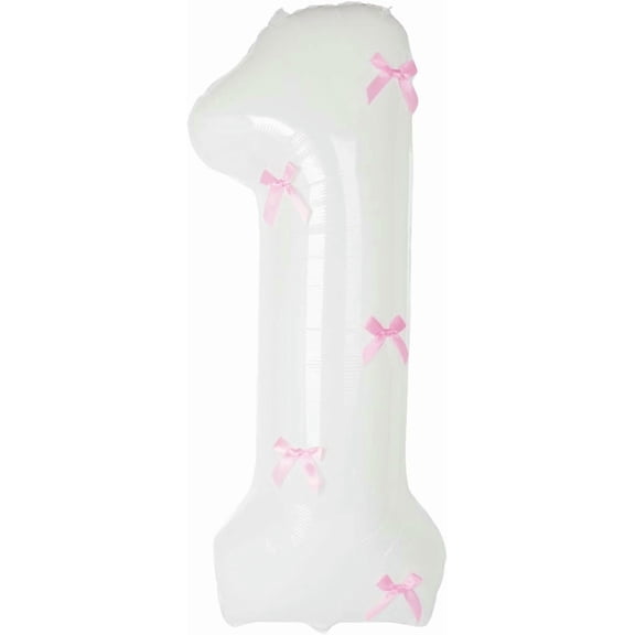 PTSPLLMY 40 Inch White Number Balloons with Pink Bow Coquette Birthday Decorations Giant Number 2 Foil Balloon For Girl’s Pink Bow Birthday Party, Anniversary, Wedding, Proposal, Graduation Decor
