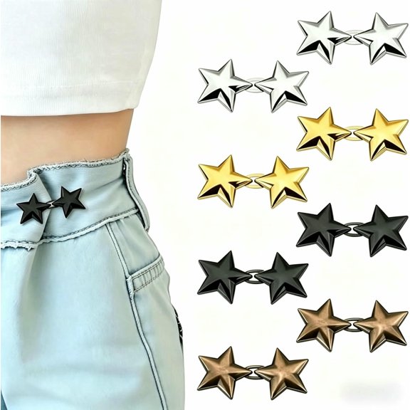 PTSPLLMY 8 Sets Star Pant Waist Tightener, No Sew Detachable Jean Buttons for Loose Jeans, Adjustable Waist Buckle Button Pins for Pants, Instant Jean Waist Adjuster for Women Jeans Skirts