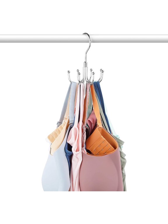 Bra Hanger for Closet, Tank Top Organizer, Max 24 Capacity Rotatable Metal Space Saving Hanger Sport Bra Storage, Silver 1 Pack